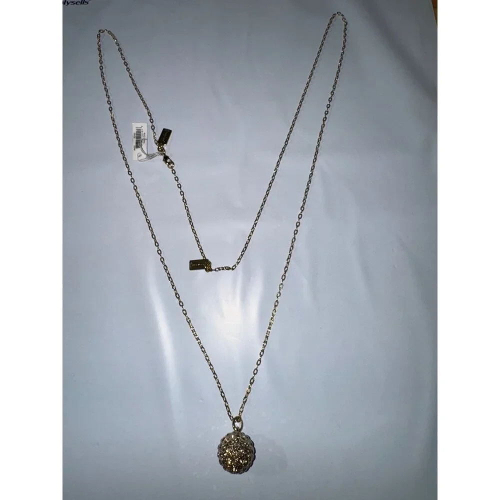 Gold-Tone Chain Necklace With Rhinestone Ball Pendant By Coach - Picture 5 of 6